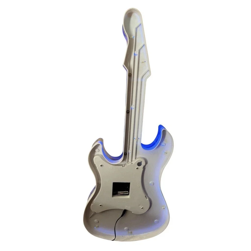 1990 Vintage Stratocaster Blue Neon Light Guitar Wall Clock 29 In & Adapter